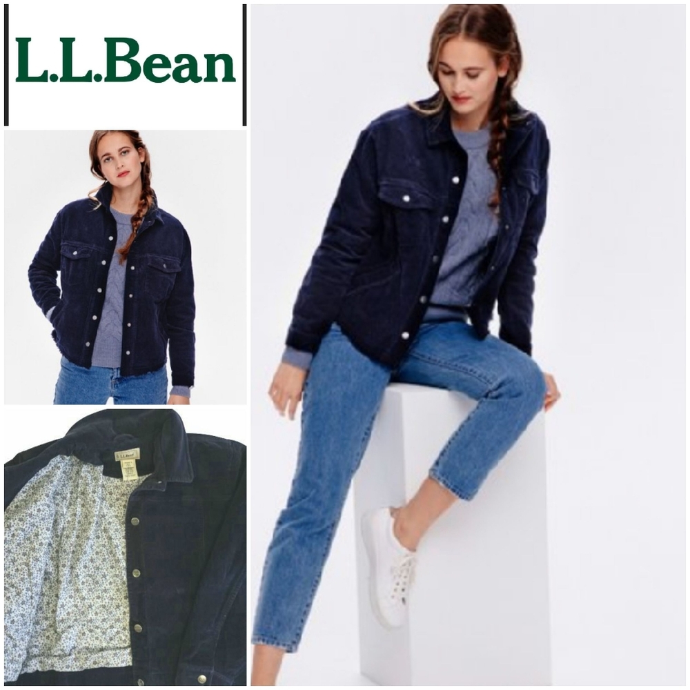 L.L.Bean Navy Corduroy Crop Jacket Sz L